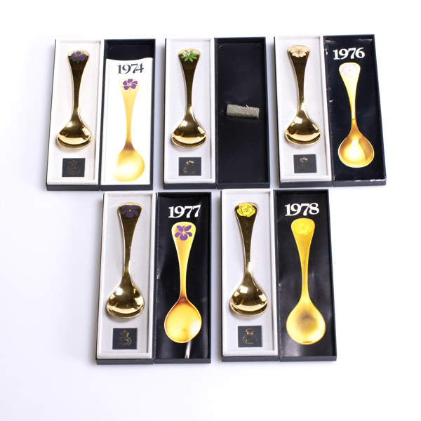 Georg Jensen, årsskedar, 5 st, i etui