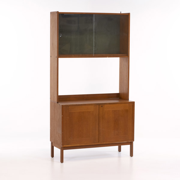 Hylla, teak, med vitrindel