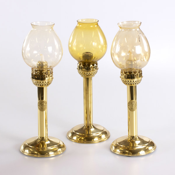 Ljuslyktor, 3 st, mässing/glas, Karlskrona Lampfabrik