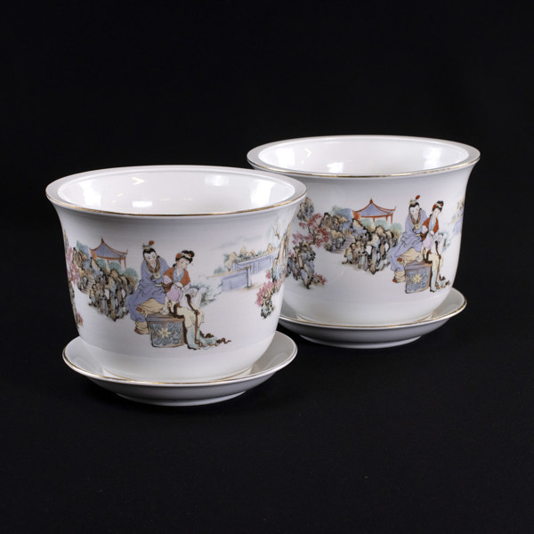 Ytterfoder med fat, ett par, porslin, Kina, höjd 16 cm