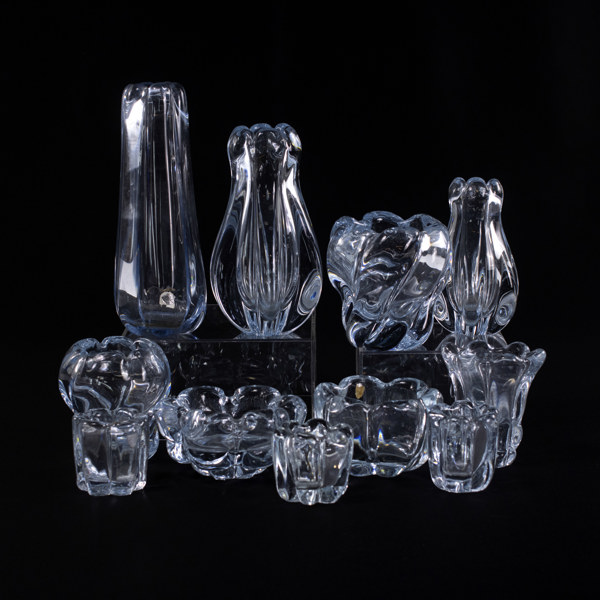 Vaser, 11 delar, blåtonat glas, bl a Stella Polaris, Orrefors, höjd 26 cm och mindre_31744a_8dc6795be04d989_lg.jpeg