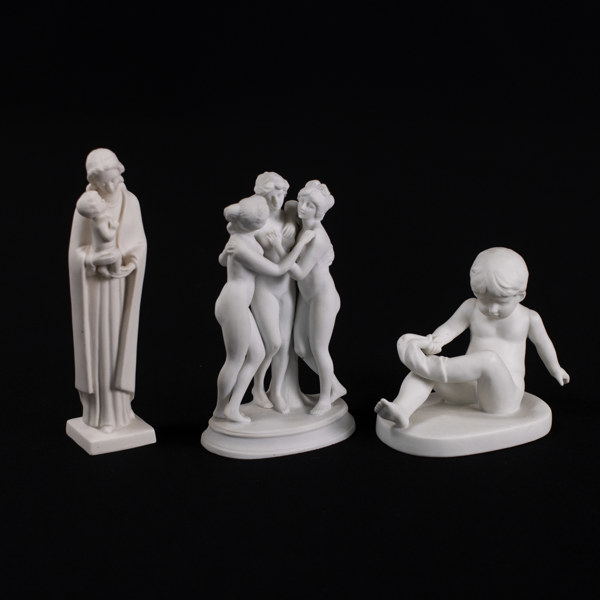 Figuriner, 3 st, parian, bl a Goebel, högsta 18 cm