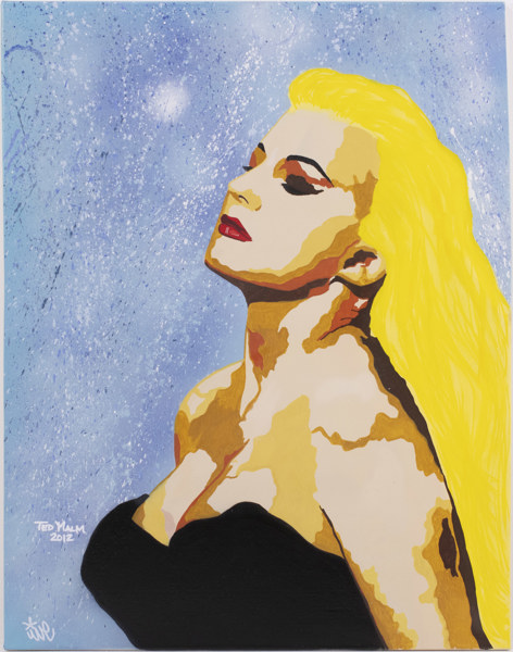 Ted Malm, akryl och sprayfärg på duk, porträtt av Anita Ekberg, 80x90 cm