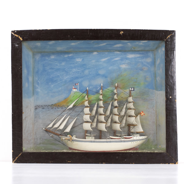 Diorama, halvmodell, segelbåt, 1900-tal, 75x60 cm