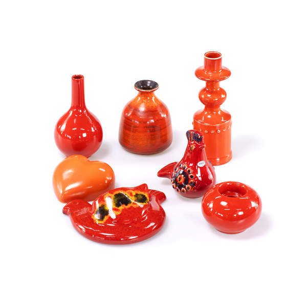 Röd keramik, 7 delar, bl a Deco, Bay, m.m.