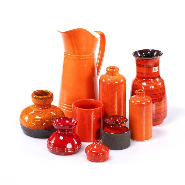 Röd keramik, 9 delar, bl a Bay, Brandi, m.m.