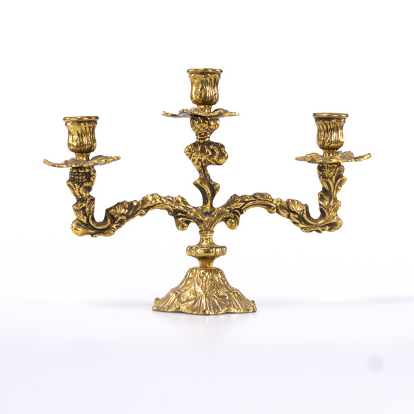 Kandelaber, trearmad, mässing, höjd 22 cm