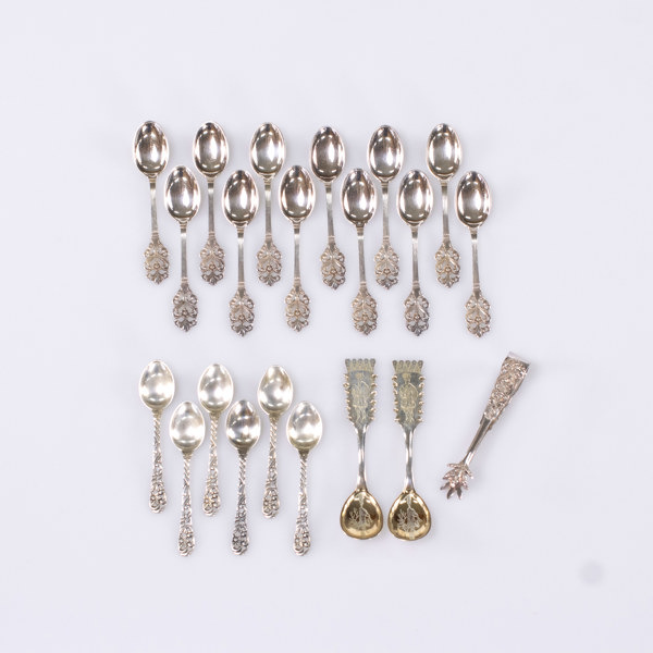 Silver, teskedar, sockertång, vikt 187 gram