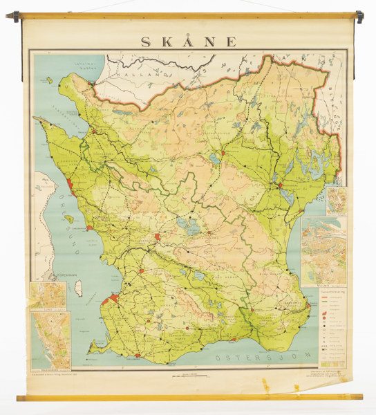 Skolkarta, Sverige, 40-tal, Norstedts, 115x137 cm