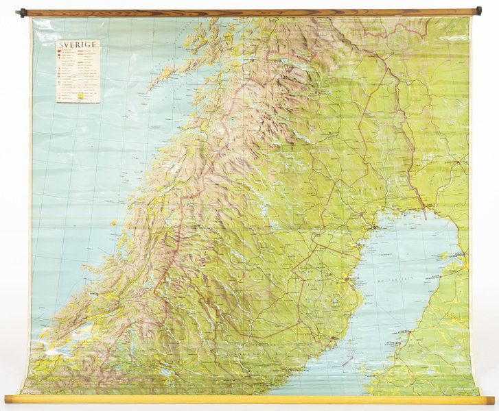 Skolkarta, Sverige, 60-tal, 190x190 cm