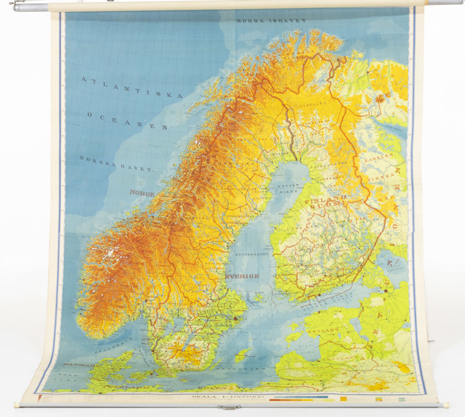 Skolkarta, Norra Europa, 50-tal, 170x220 cm