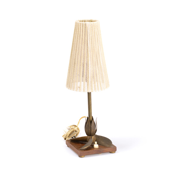 Bordslampa, mässing/teak, 50-tal, höjd 41 cm