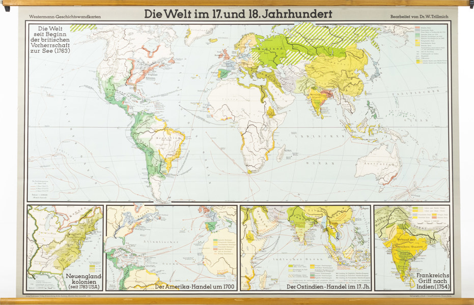 Skolkarta, Världen, 60-tal, Tyskland, 201x134 cm