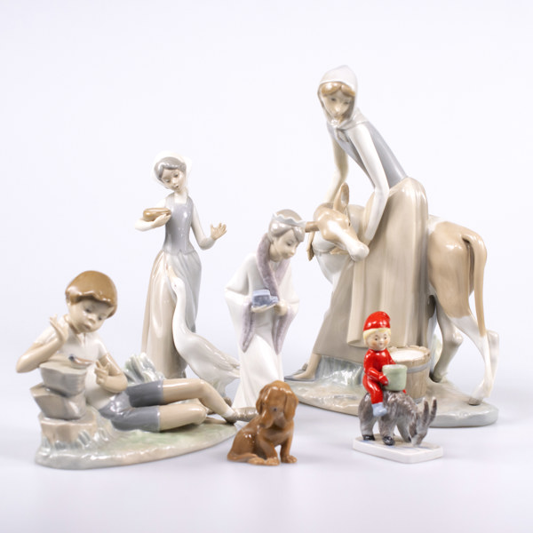 Figuriner, 6 st, bl a Lladro, B&G, högsta 33 cm