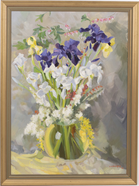 Lull Kärfve, olja på duk, blomsterstilleben, signerad, 78 x 105 cm