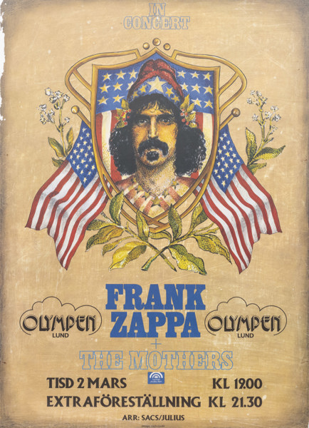 Affisch, Frank Zappa, Olympen, Lund, 1976