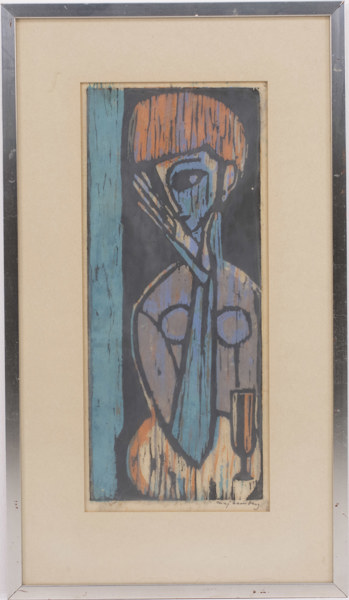 Maj Hemberg, träsnitt, signerad, 36x62 cm