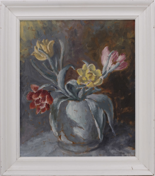 Oidentifierad konstnär, olja på pannå, blomsterstilleben, signerad A Lundgren, 46 x 53 cm