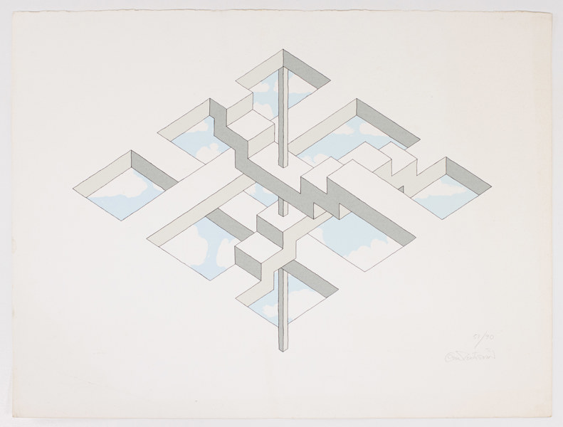 Oscar Reutersvärd, litografi, "Omöjlig figur", signerad, numrerad 51/90