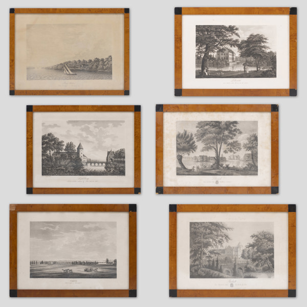 Ulrik Thersner, inramade kopparstick, Skånska slott, 6 st, 1800-tal, 50x36 cm