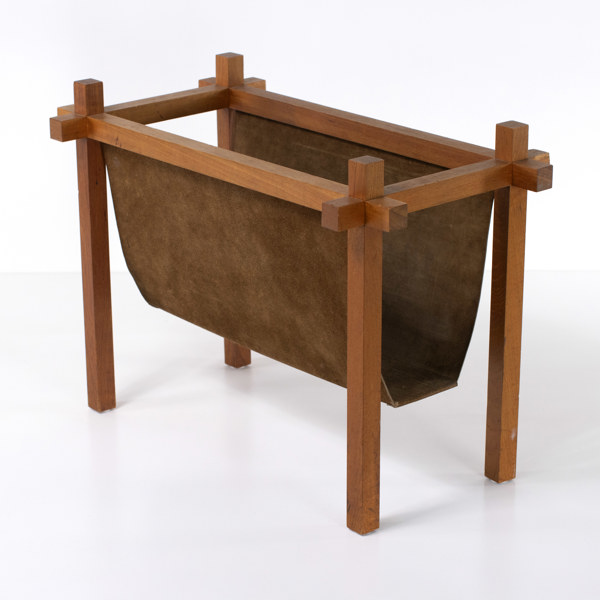 Tidningskorg, teak och läder