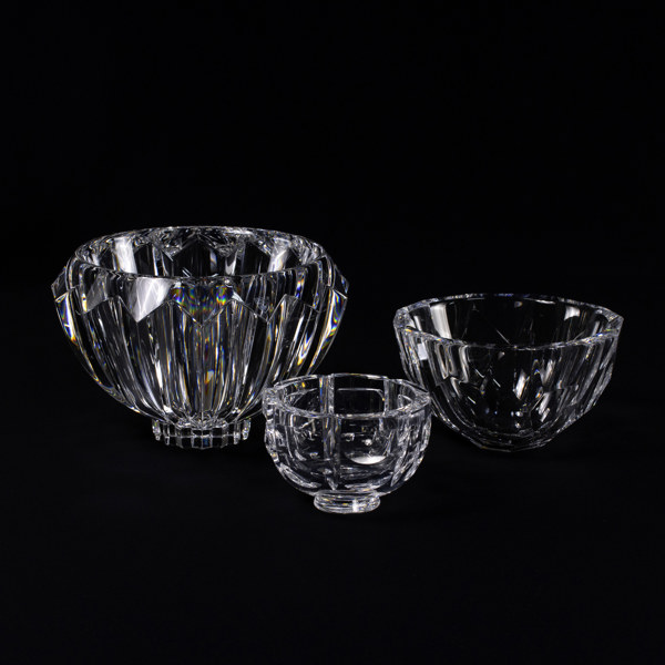 Kristallskålar, 3 st, bl a Simon Gate, Orrefors, högsta 16 cm