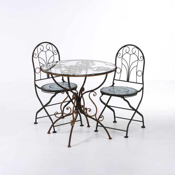 Trädgårdsgrupp, 3 delar, smide/mosaik