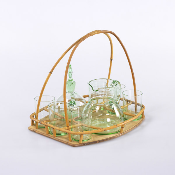 Saftservis, 8 delar, 1950-tal, ställ i rotting