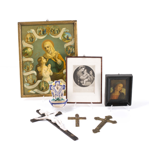 Krucifix, ikoner, 7 delar, bl a 1800-tal