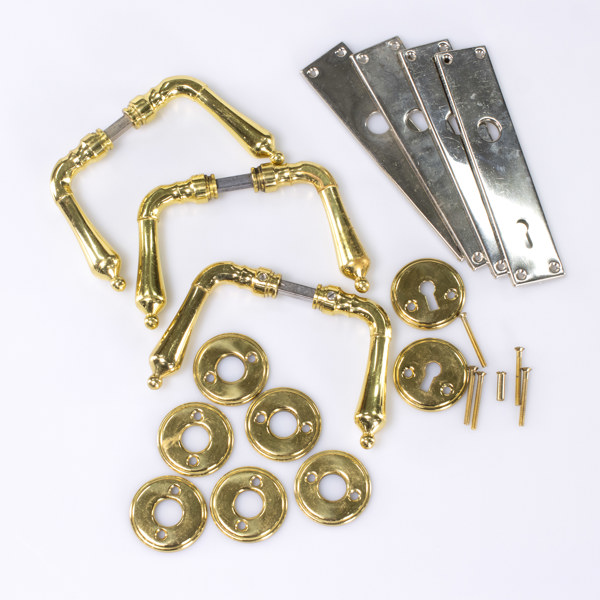 Dörrhandtag, 3 par, mässing