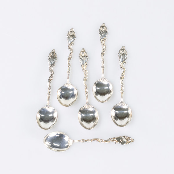 Kaffeskedar, 6 st, silver, vikt 64,4 gram