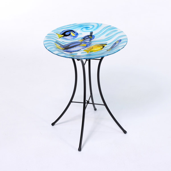 Bord med glasskiva, dekor av fiskar, modern tillverkning