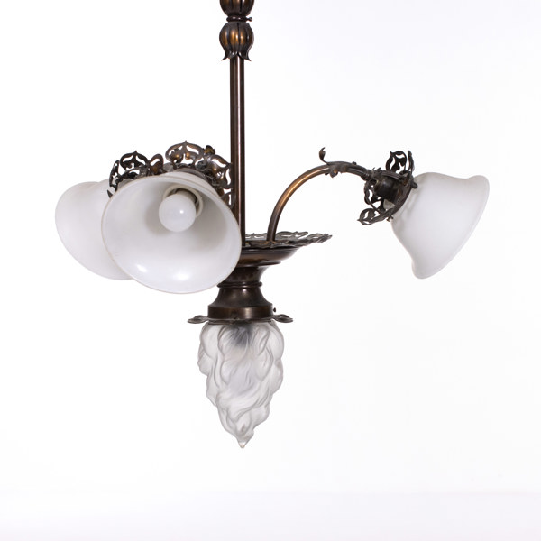 Taklampa, jugendstil, kopparpatinerad metall, höjd 85 cm