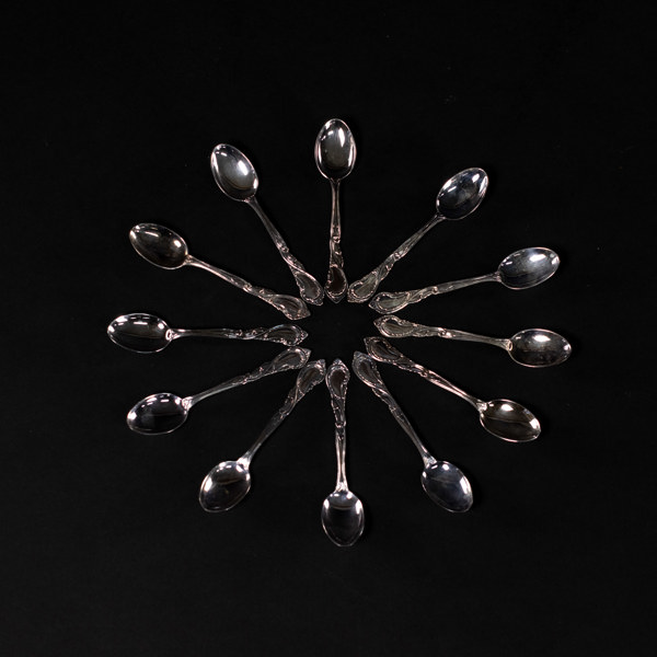 Kaffeskedar, 12 st, "Rokoko", silver, GAB, 169,5 gram