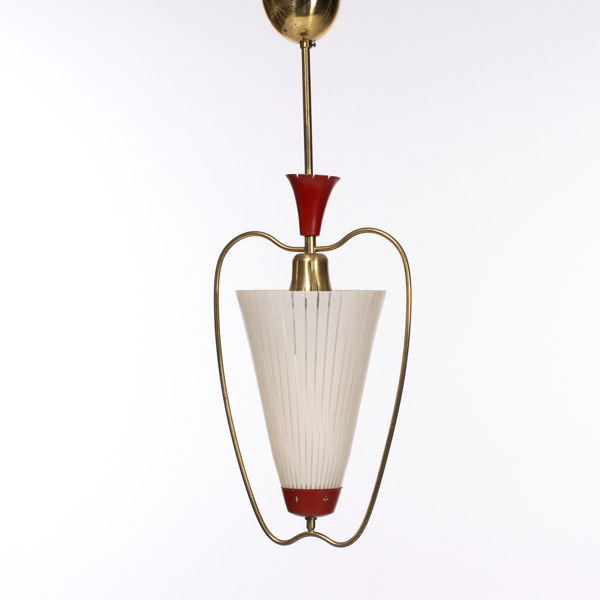 Taklampa, metall/glas, 50-tal, höjd 60 cm