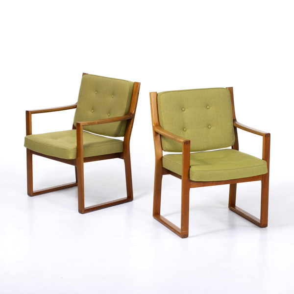 Karl-Erik Ekselius, karmstolar, ett par, teak/textil, JOC Möbler