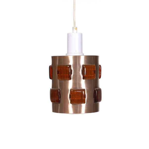 Taklampa, plåt/glas, 60/70-tal, höjd 18 cm