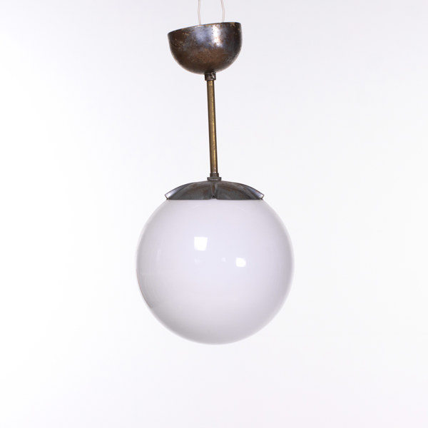 Taklampa, funkis, glas/metall, ca 1940-tal, höjd 40 cm