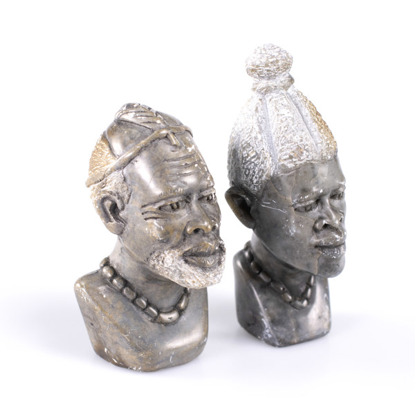 Skulpturer, 2 st, sten, afrikaner, högsta 14 cm