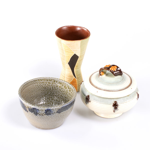Keramik, 3 delar, skålar och vas, högsta 20,5 cm