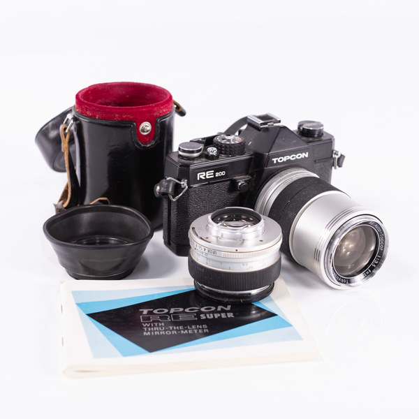 Systemkamera, Topcon, RE 200, 2 objektiv, 70-tal, Japan