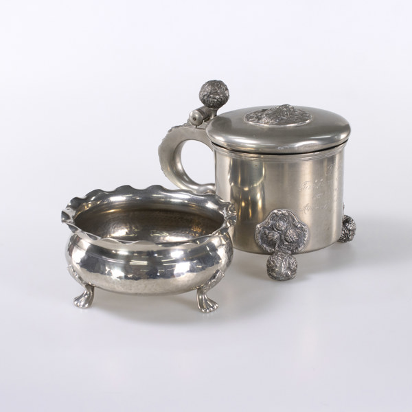 Stop och skål, tenn, högsta 18 cm