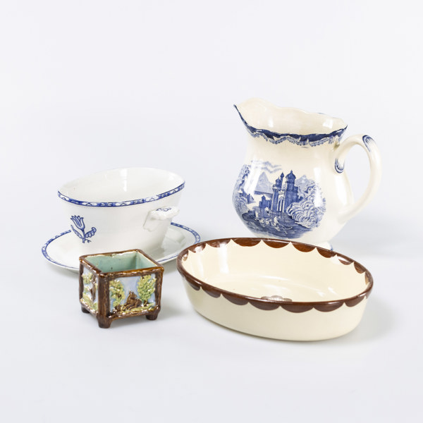 Flintgods, 4 delar, bl a Gustavsberg, Höganäs, högsta 17 cm