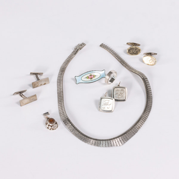 Smycken, silver, brosch, manschettknappar, m.m.
