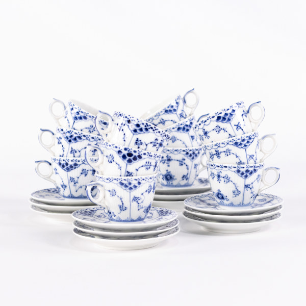 Moccaservis, 24 delar, "Musselmalet", Royal Copenhagen