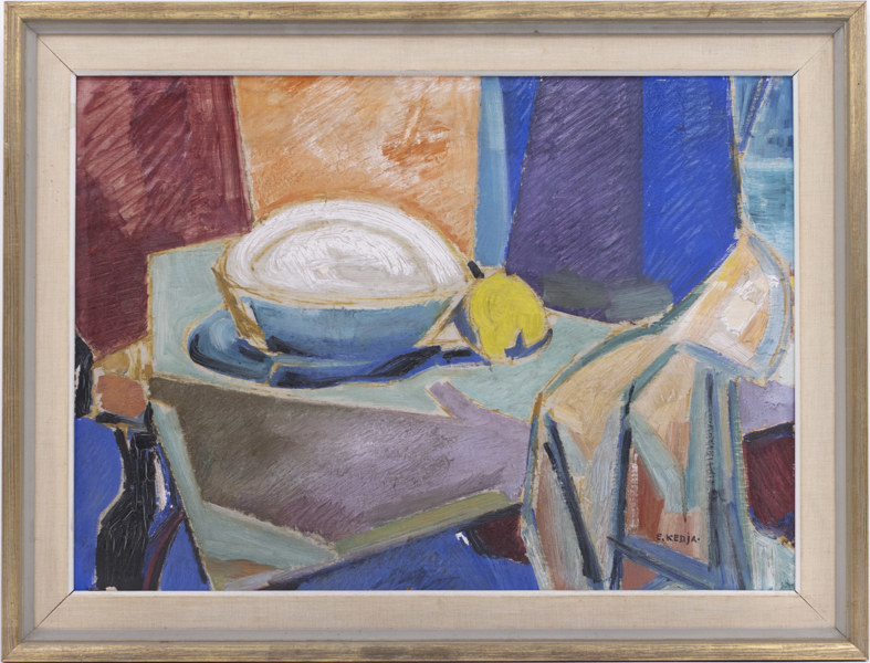 Einar Kedja, olja på pannå, signatur, 76x58 cm