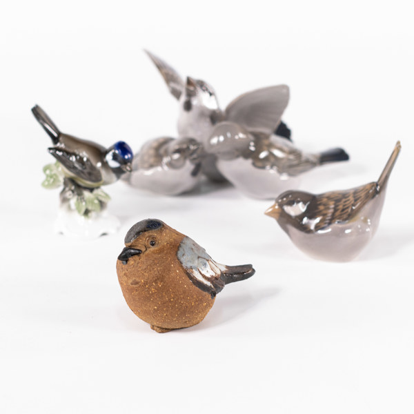 Fågelfiguriner, 4 st, porslin/keramik, bl a Rosenthal, Royal Copenhagen, m.m.