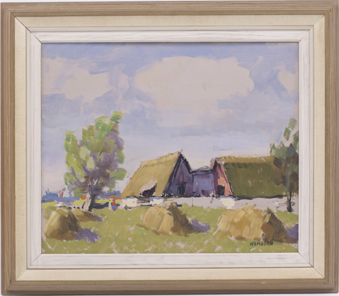 Axel Hamborn, olja på pannå, signerad, 59x51 cm