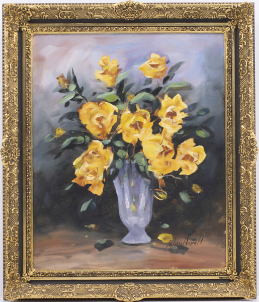 Johan Arvall, olja på duk, blomsterstilleben, signerad, 63 x 74 cm