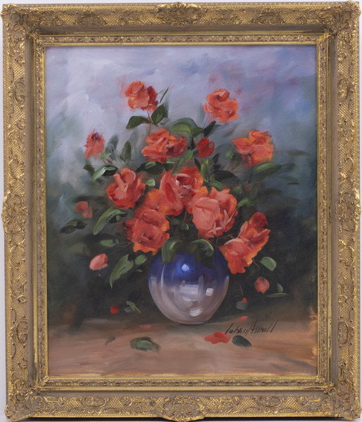 Johan Arvall, olja på duk, blomsterstilleben, signerad, 63 x 74 cm